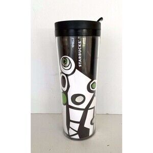 Starbucks 2012 Travel Tumbler Mug Abstract Design 16oz Silver/Black/White/Green